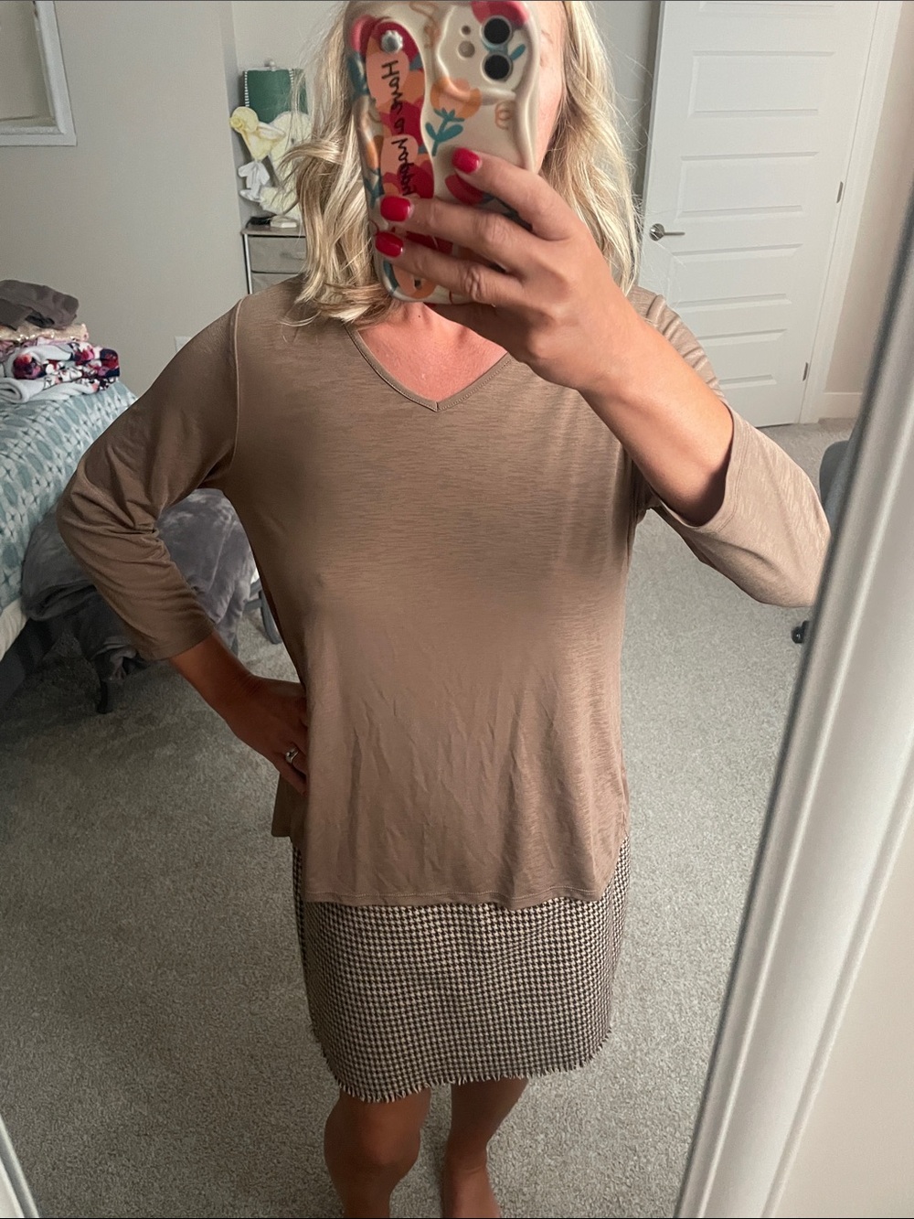 Relaxed V-Neck Women's Tunic in Taupe